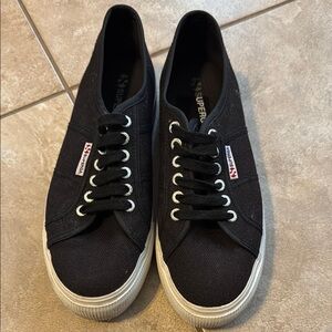 Superga Black Canvas Platform Sneakers